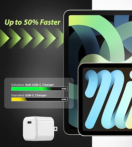 Miniatura 5 de Galvanox Cargador USB C - Carga súper rápida de 25 W para iPhone 15Pro, iPhone 15 Pro Max (2023) Adaptador de pared USBC con cable C-C reforzado de