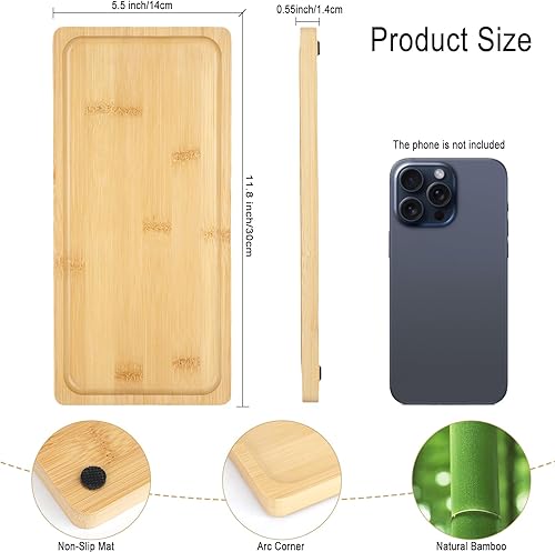 Miniatura 8 de Bandeja Vantity de bambú, bandeja de bambú blanco de 12 x 5.5 x 0.65 pulgadas, bandeja Vantity para tocadores, bandeja para tanque de inodoro para