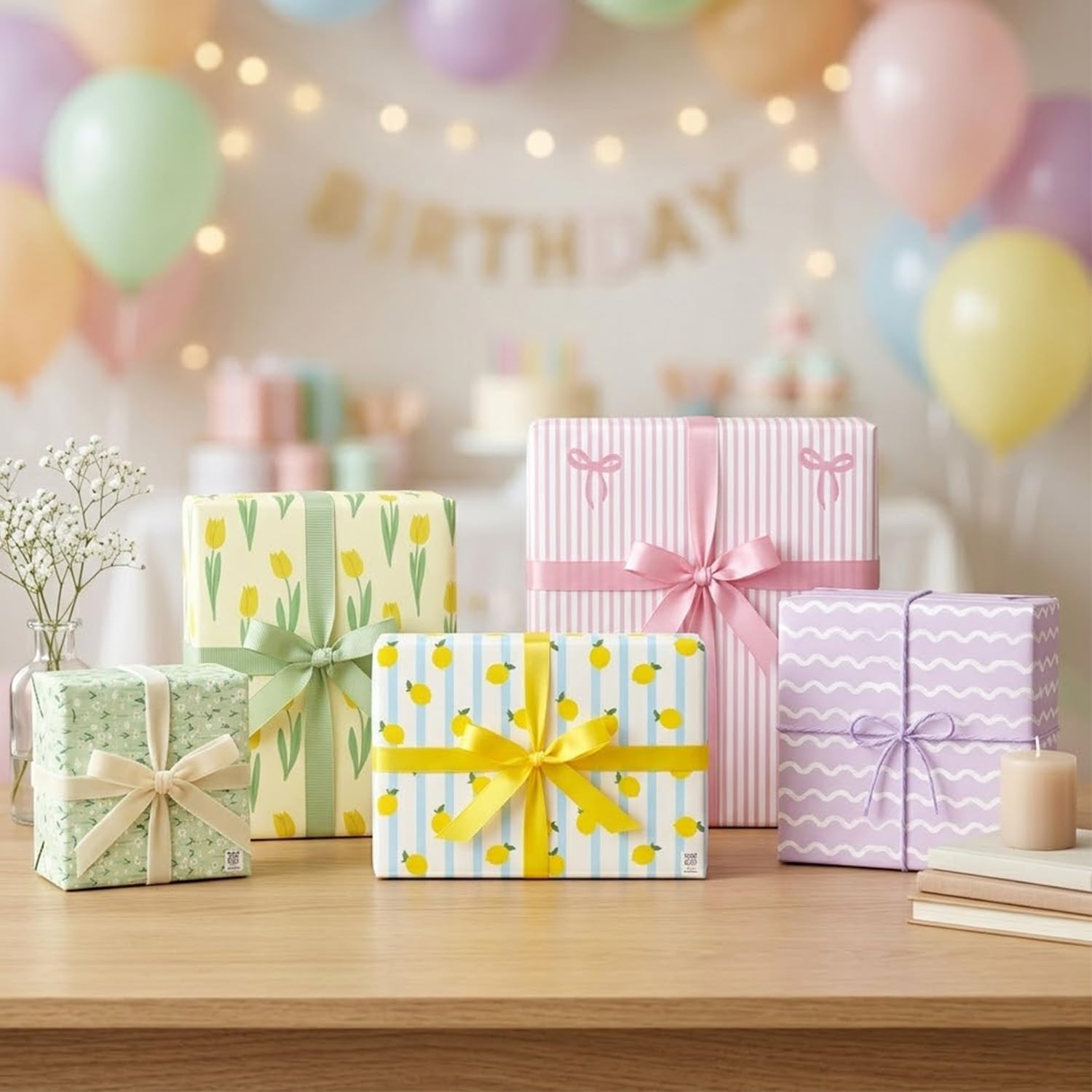 Party Propz Multi Colour Birthday Gift Wrapper Sheets - Set of 5 Pcs Gift Wrapping Paper for Kids, Decorative Wrapping Paper for Gift Packing (Cardstock)-image-4