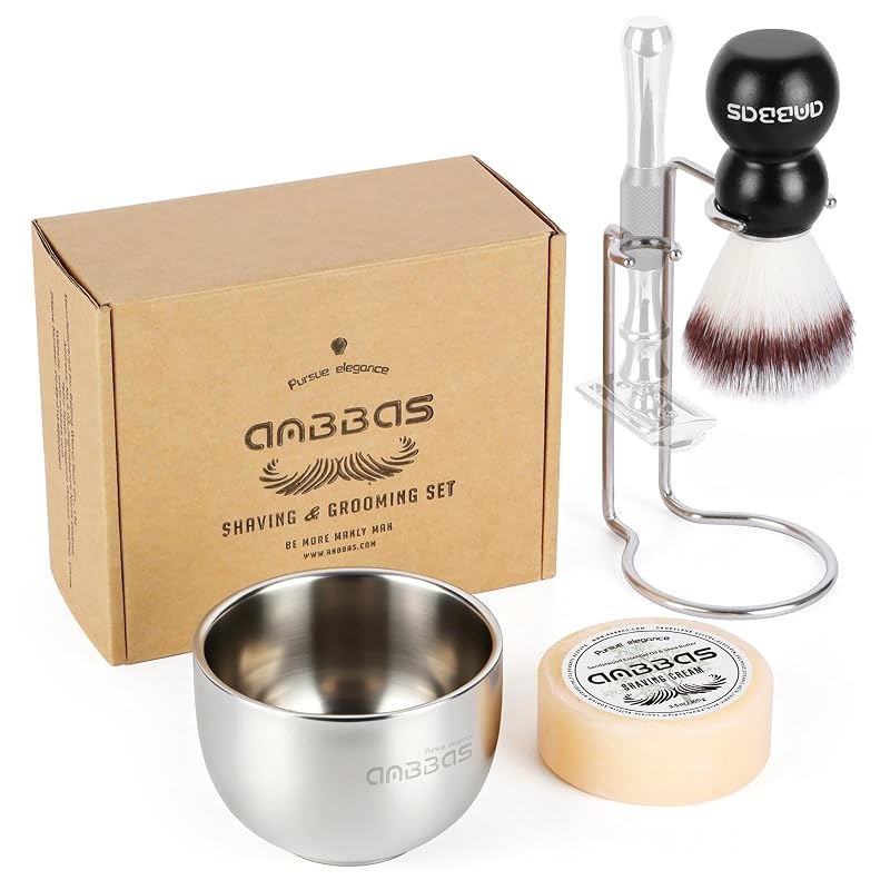 Anbbas 4in1 Shaving Brush Set with Soap,Bowl and Razor Stand for Men Shave