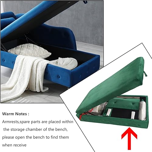 Miniatura 52 de Setawix Tumbona de terciopelo para interiores con almacenamiento para sala de estar, dormitorio, oficina, extremo de brazo enrollado de la cama,