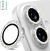 imluckies Glitter Camera Lens Protector for iPhone 16 iPhone 16 Plus, ARAF Tempered Glass, 9H Ultra-Tough Metal Individual Lens Cover, HD Clear Camera Accessories, Bling Silver