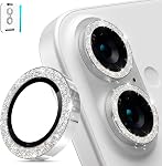 imluckies Glitter Camera Lens Protector for iPhone 16 / iPhone 16 Plus/iPhone 17, AR+AF Tempered Glass, 9H Ultra-Tough Metal Individual Lens Cover, HD Clear Camera Accessories, Bling Silver