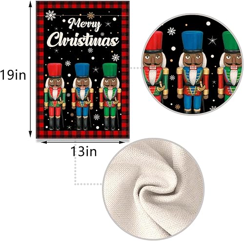 Miniatura 6 de Nepnuser Bandera de jardín de cascanueces con texto en inglés "Merry Christmas", diseño de cascanueces negro afroamericano, decoración de fiesta de