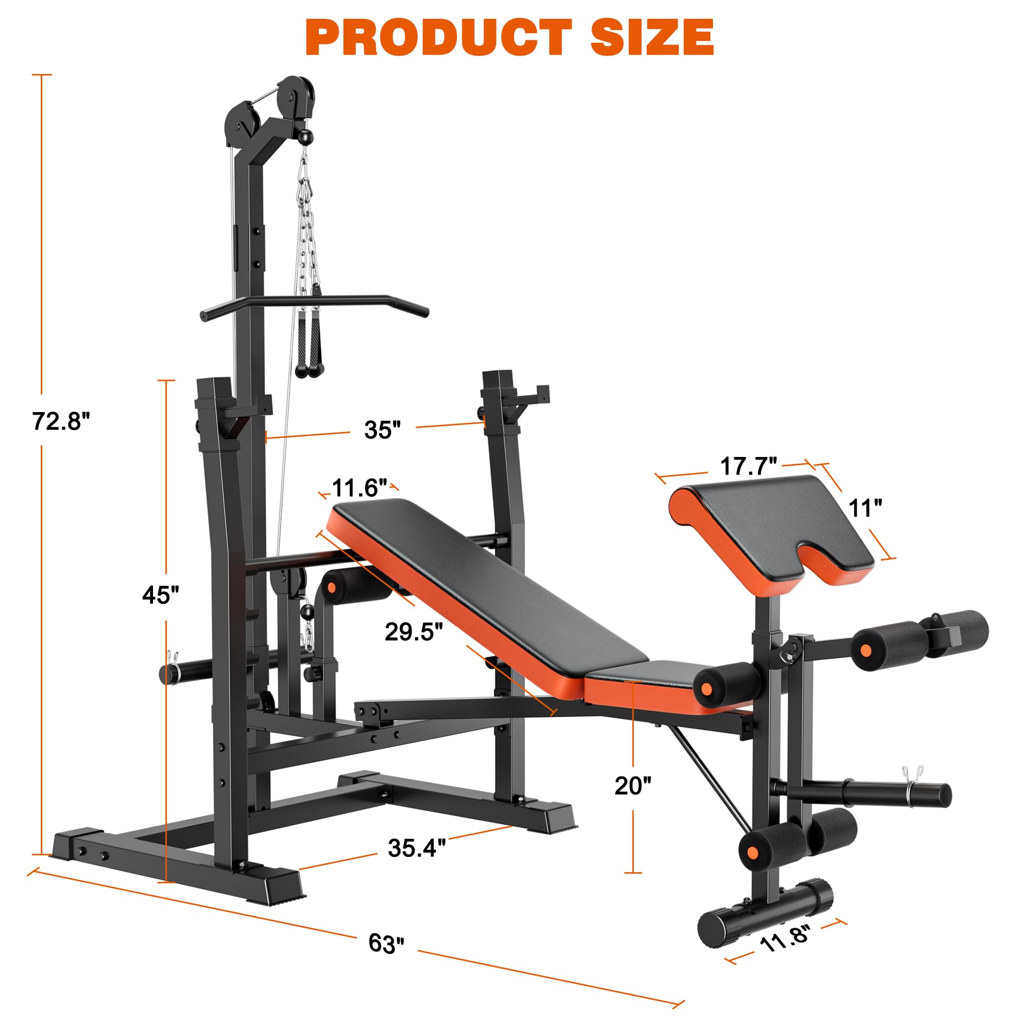 9-in-1 Olympic Weight Bench Set with Lat Pulldown, Rowing, Squat Rack, Leg Extension/Curl, Preacher Pad, 900LB Adjustable Bench Press for Home Gym Weight Lifting Full-Body Workout