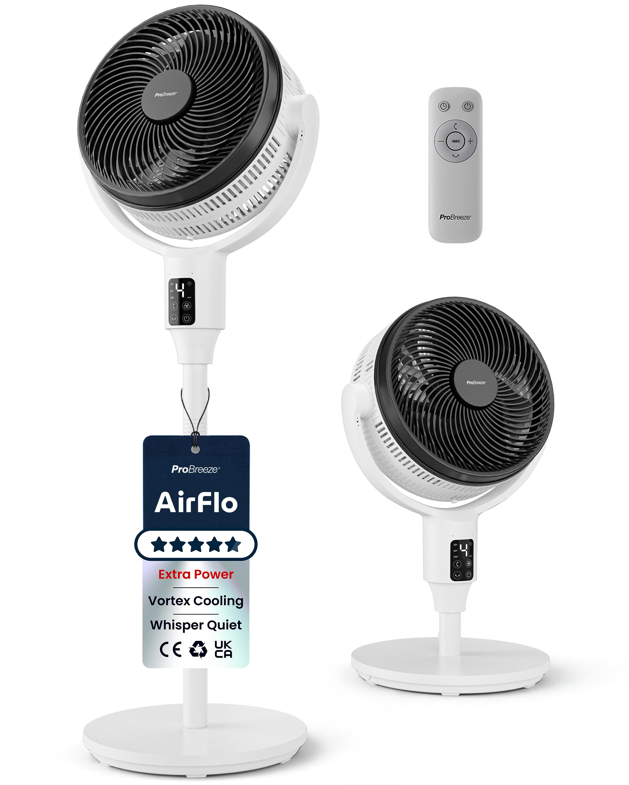 Pro Breeze® AirFlo Plus 44" (Extra wind power) Hybrid Pedestal Fan 29db Silent with Remote, Powerful Dual Blades, Multidirectional Vortex 135° Horizontal & 100° Vertical & Oscillating, 111-61cm Height