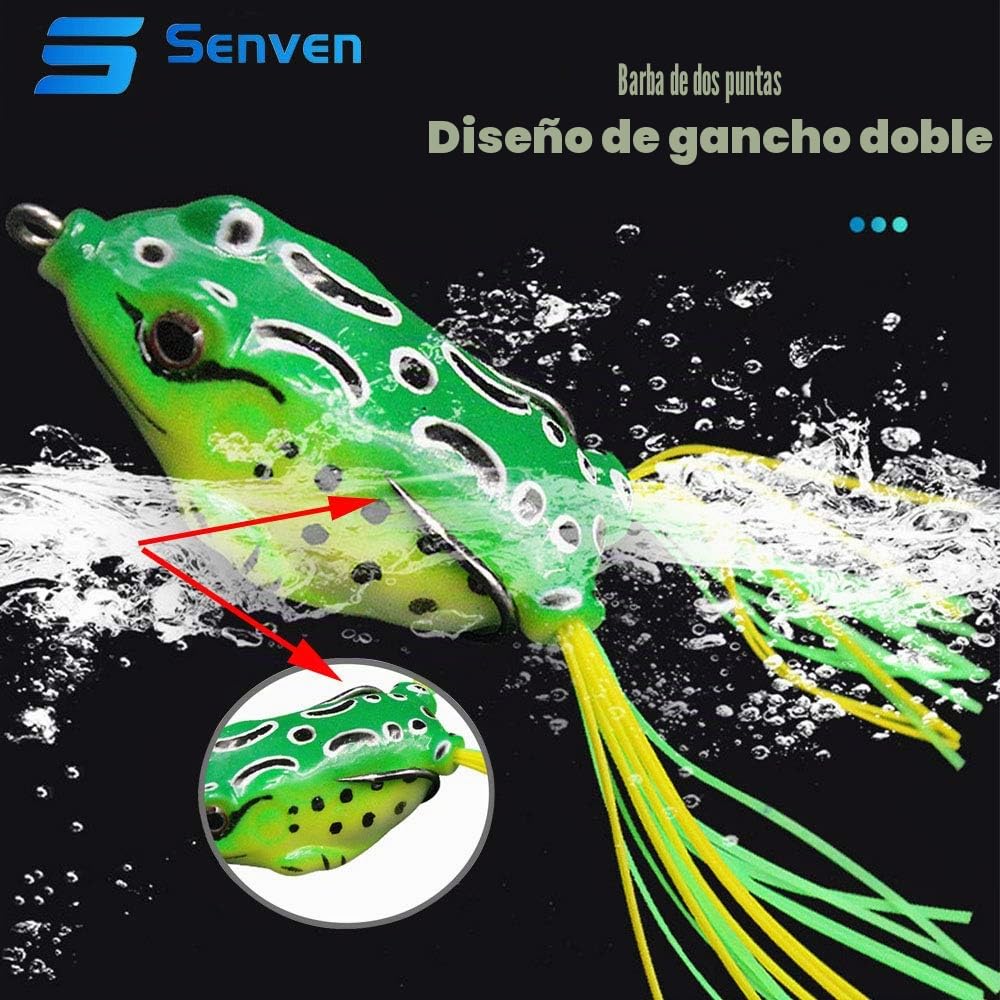 Cebo Rana Trueno de Manivela, Anzuelo de Ojo 3D, Pesca Suave - 5 Piezas