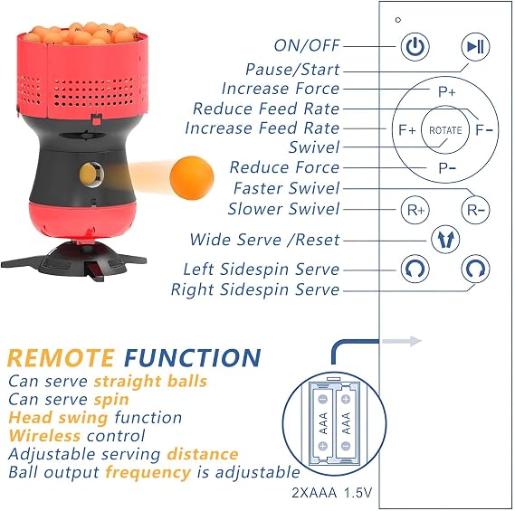 Automatic Ping Pong Ball Launcher Machine,Cordless Control,Table Tennis Serving Robot,Speed Spin Frequency Adjustable,for Practice Training Main