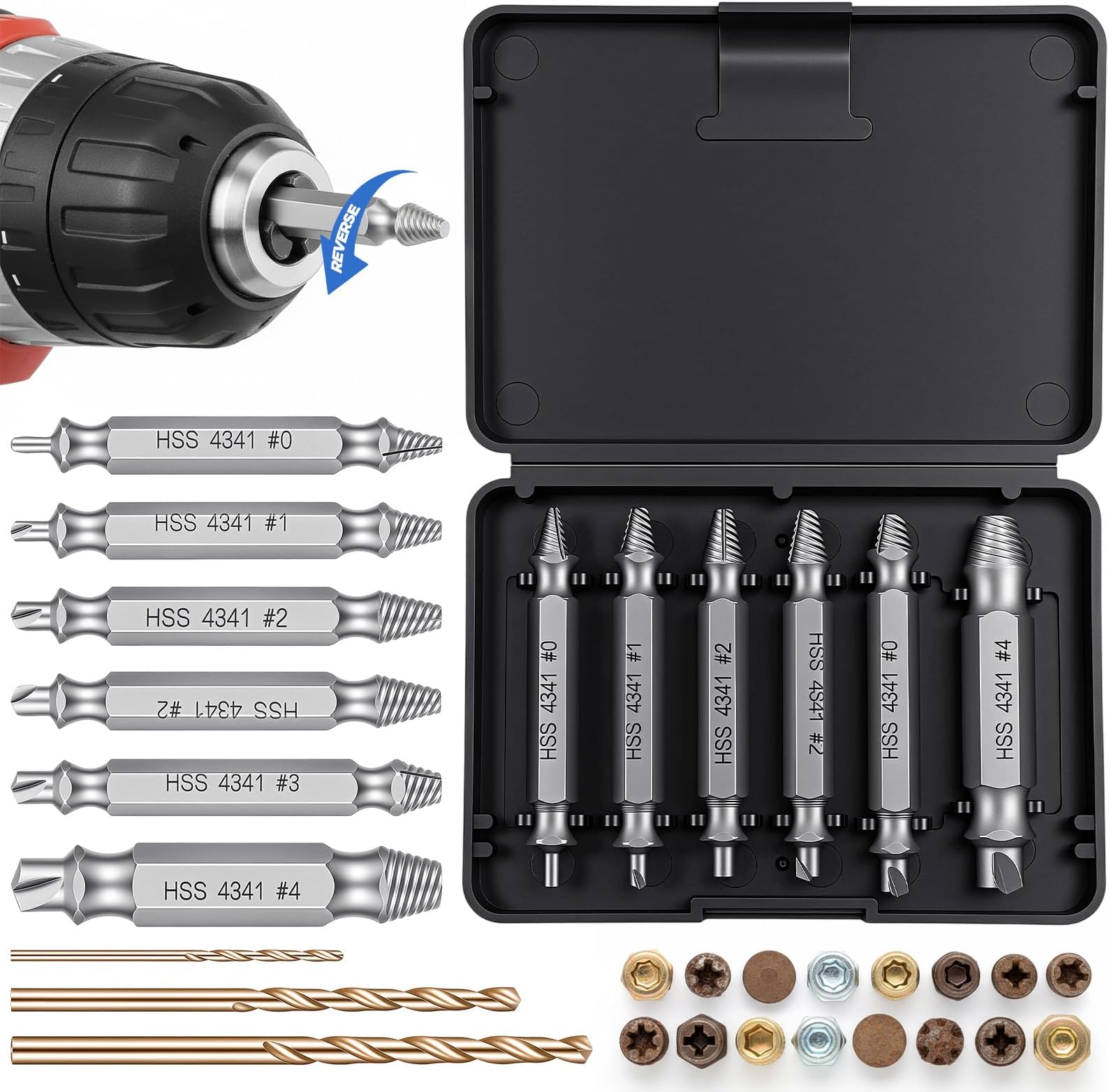 9 Pcs Damaged Screw Extractor Set 6 Hss 4341 Stripped Screw Remover and Extractor and 3 Twist Drill Bit Kit for Easy Out Removing Broken Bolt and Rounded Nut Bolt Extractors Kit Gifts for Men