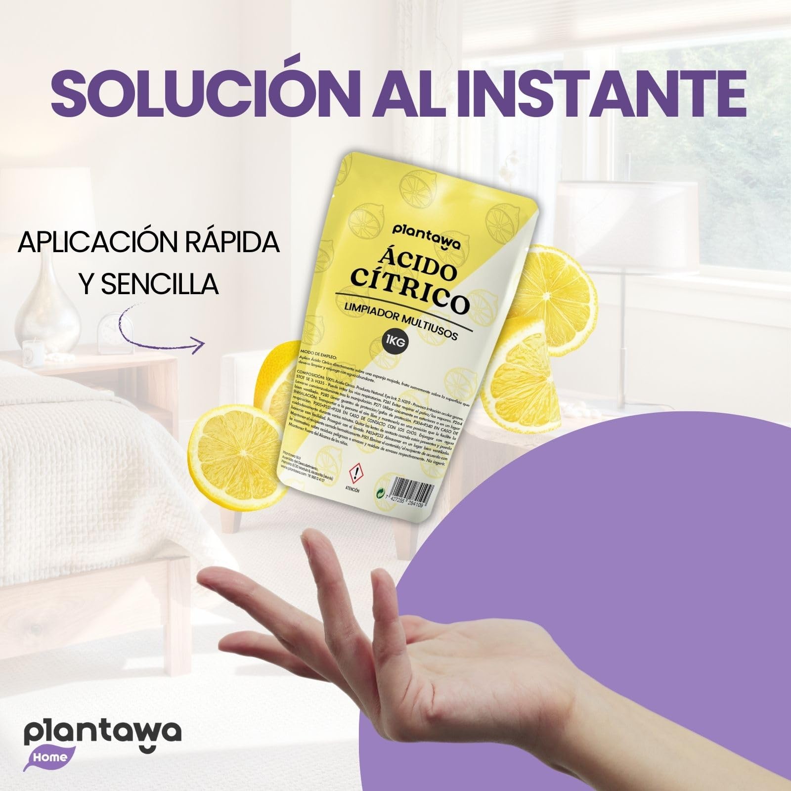PLANTAWA Ácido Cítrico en Polvo 1 Kg Limpiador Multiusos Puro