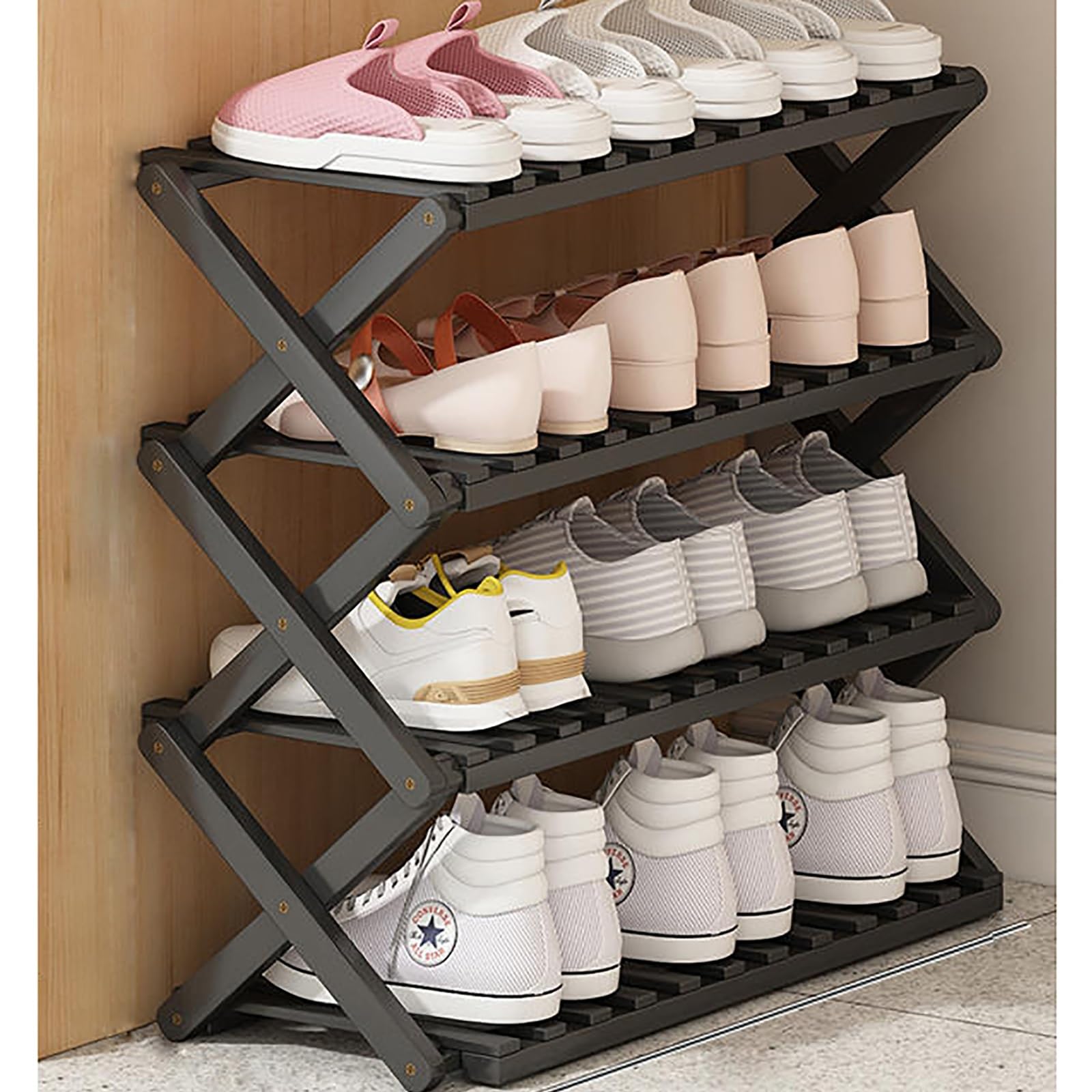 Scarpiera portatile alta 70 cm, design salvaspazio, per uso interno ed esterno, versatile, pieghevole, colore nero, per campeggio e casa