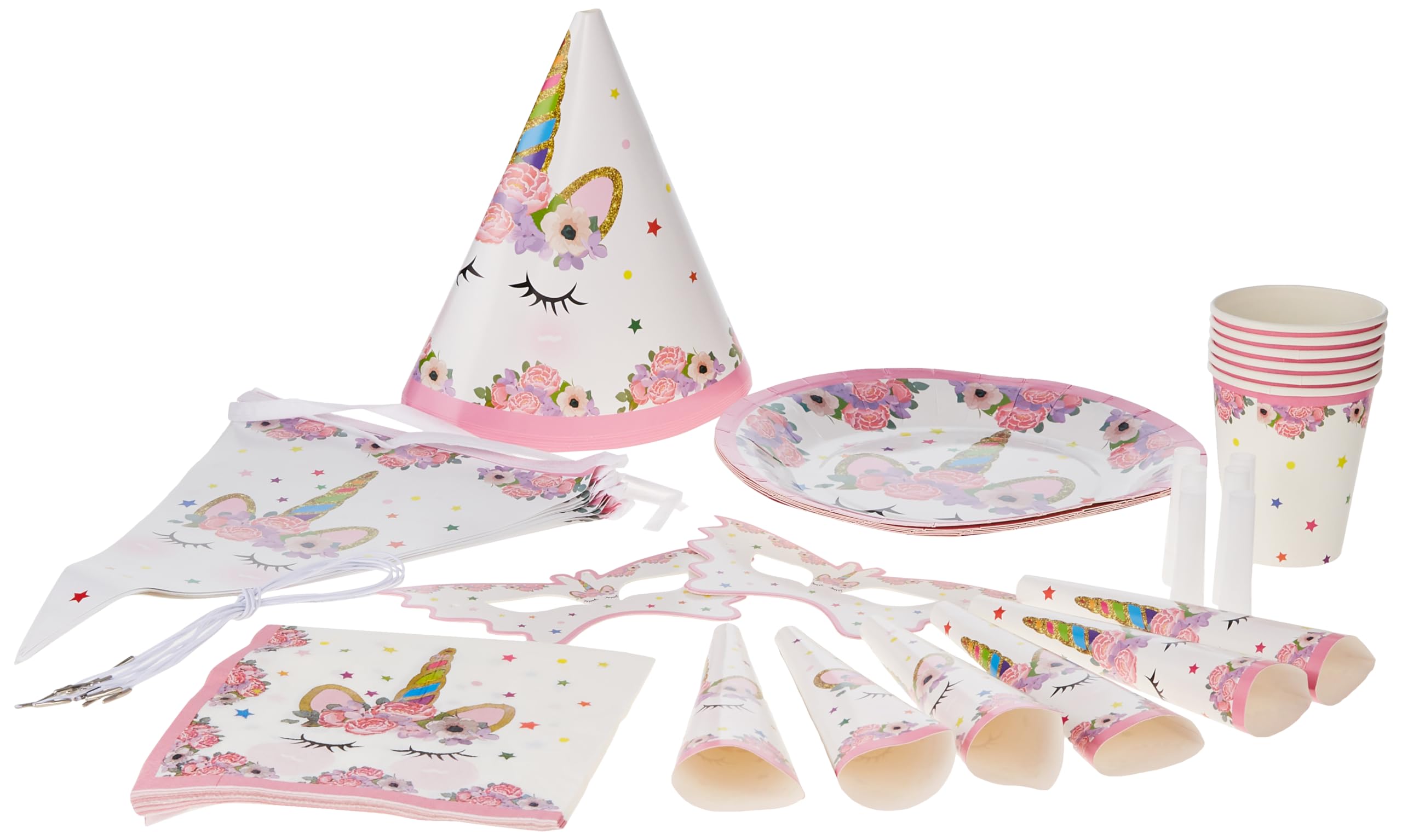 PARTY TIME - 30Pcs. Unicorn Party Theme Supplies Pack, Comes Disposable Tableware Birthday Party Decoration Set, Serve 6, All-in-One Value Kit, Perfect Kids. Includes 5 Varieties