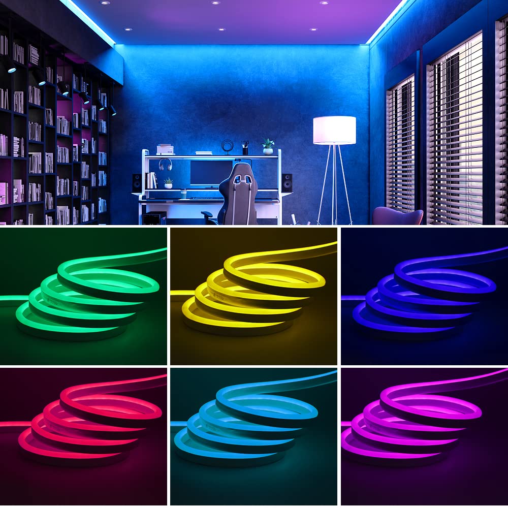 KISUFU 220V LED Strip RGB mit IC Neon, 10m LED Streifen mit App-Steuerung, DIY-Farbwechsel Lichtband, Musik Sync,Neon Lichtband für Wohnzimmer, Schlafzimmer, Christmas Wand Deko
