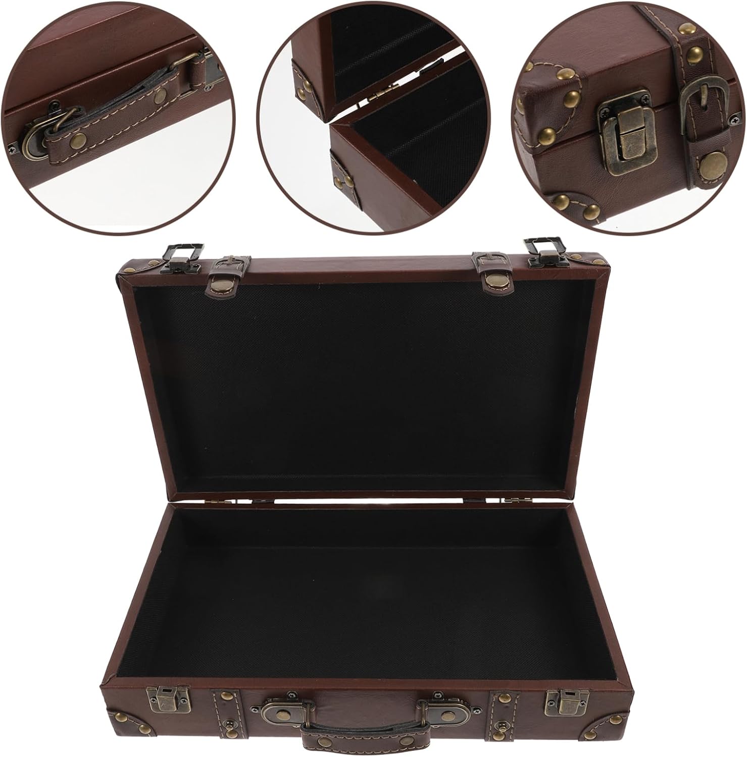 Cabilock Vintage Style Leather Trunk Retro Decorative Storage Box for Clothing Store Display Photo Props Generous Space for Travel and Home Use
