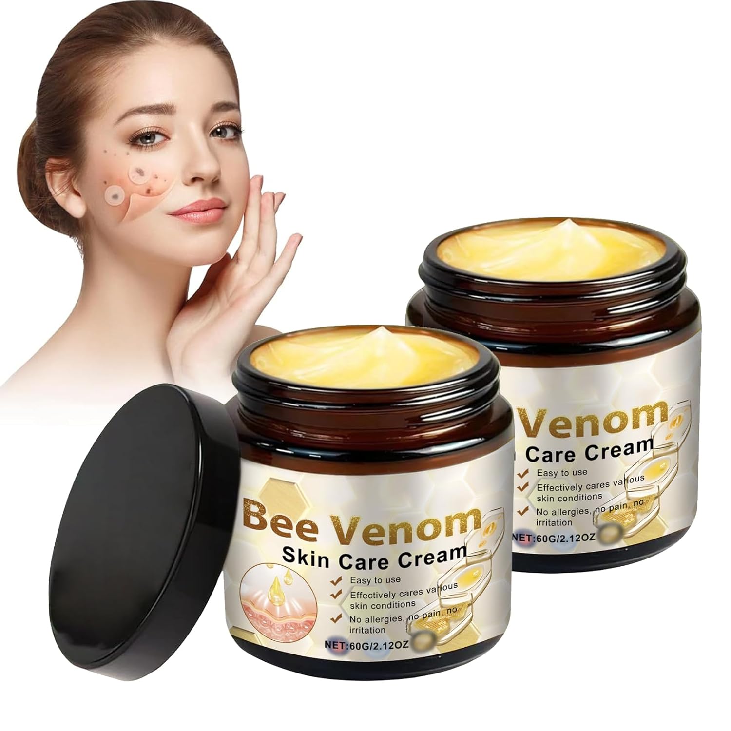 Bee Venom Skin Cream, 2PCS Bee Venom Repair Cream, Natural Repair Hydrating Moisturizing Gel for All Body Parts