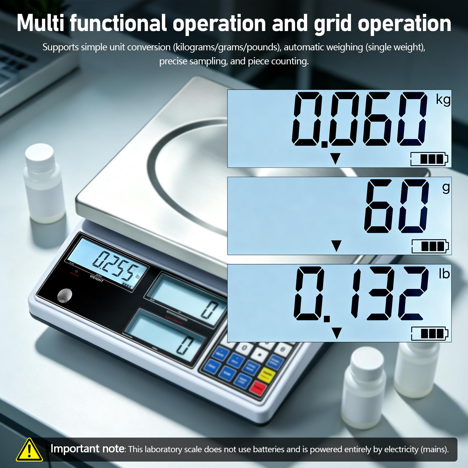 Balance Compteuse 30kg 1g, Balance Industrielle de Précision avec Interface RS232 et Alarme de Limite Balance Digitale de Table pour Inventaire Laboratoire et Atelier g lb kg sans Batterie