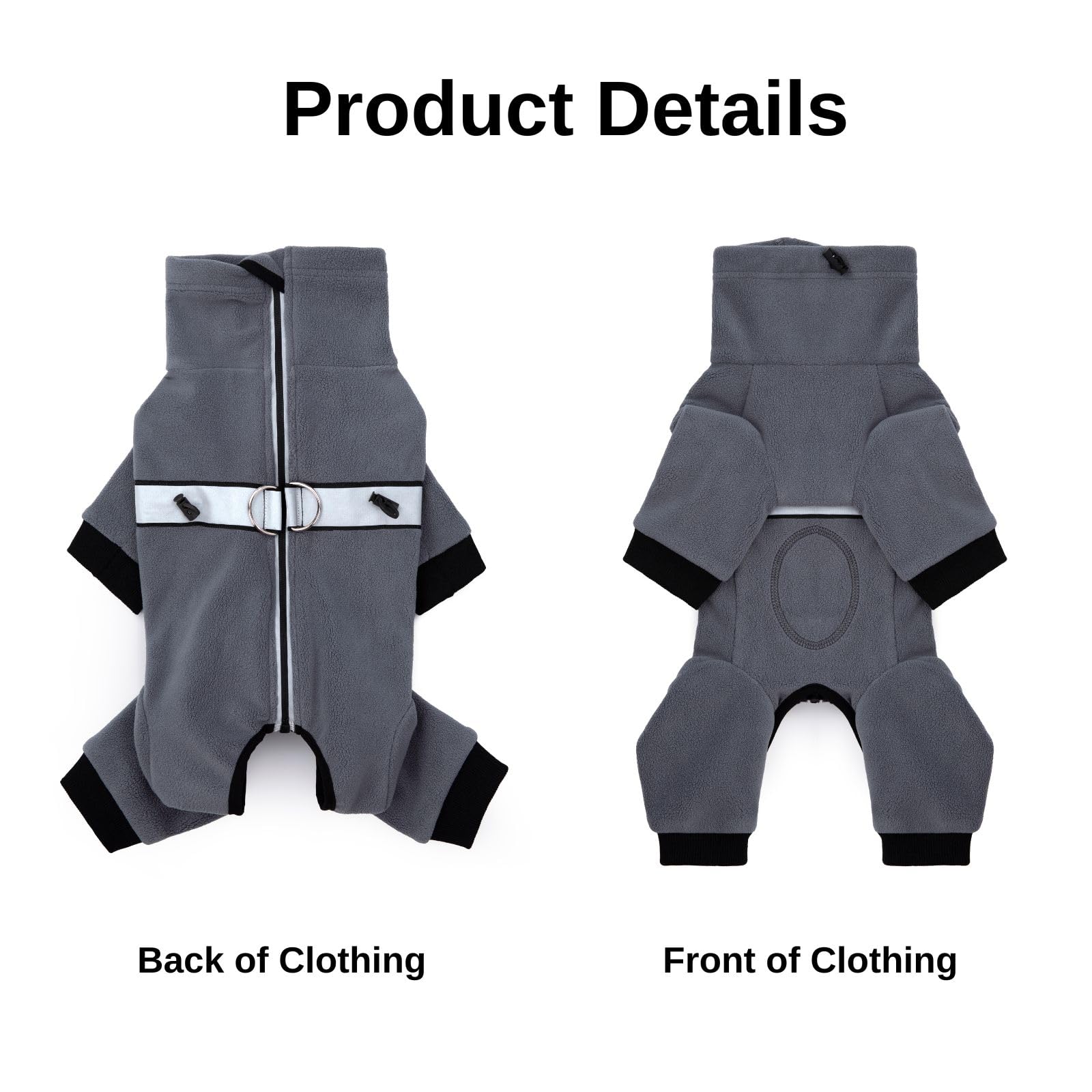 Dog Winter Warm Clothing,Dog Full Coverage Fleece Onesies Pajamas,Adjustable Chest Reflective Strip Dog Jumpsuits Four-Legged Clothing for Small Medium Dogs_S(Grey) - Image 3
