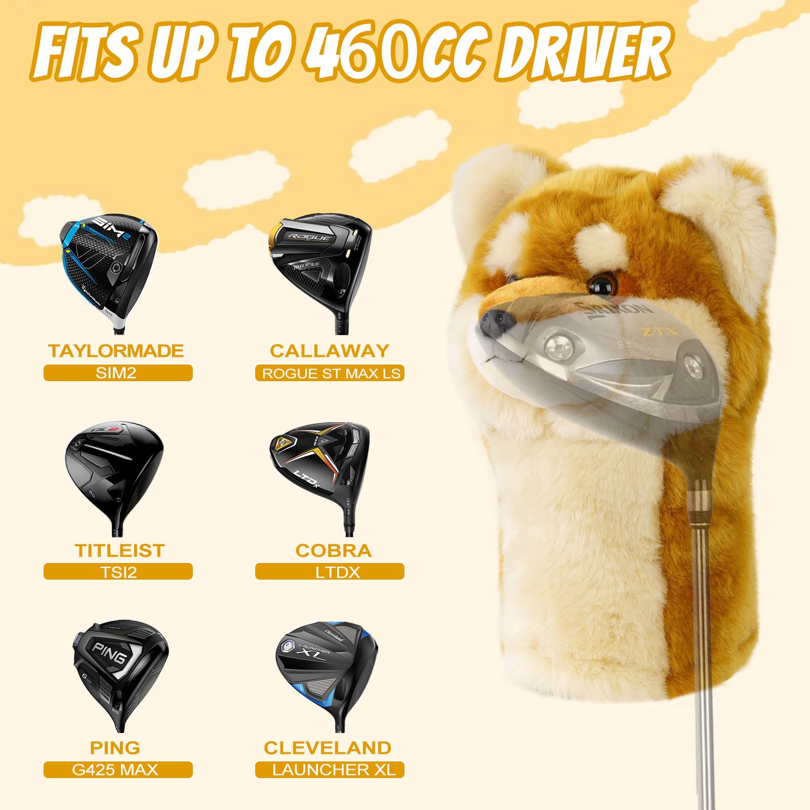 LZFAN Golf Club Covers for Woods and Drivers Funny Driver Headcover Animal Golf Club Head Covers Golf Gifts for Men Women Plush (Shiba Inu for Driver) - Image 3