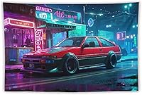 Vista 9 de HouLaiZhe Car Tapestry Jdm Car Ae86 Retro Cyber Future Wall Hanging Bedroom Home Decor Tapestries Aesthetic Picnic Wall Decor Wall Art for Dorm