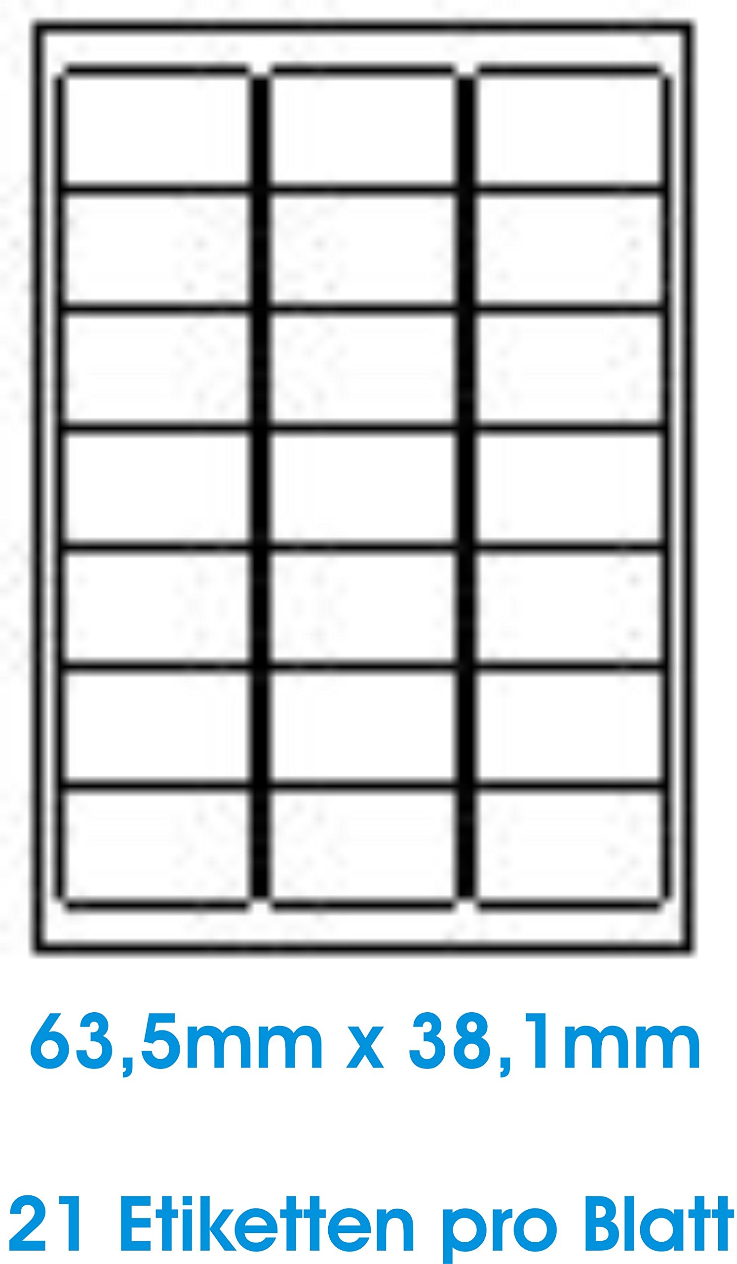 2100 szt. samoprzylepne etykiety o wysokim połysku białe samoprzylepne etykiety adresowe format etykiety 63,5 x 38,1 mm, 100 arkuszy DIN A4, 160 g/m², odpowiednie do drukarek laserowych i kopiarek