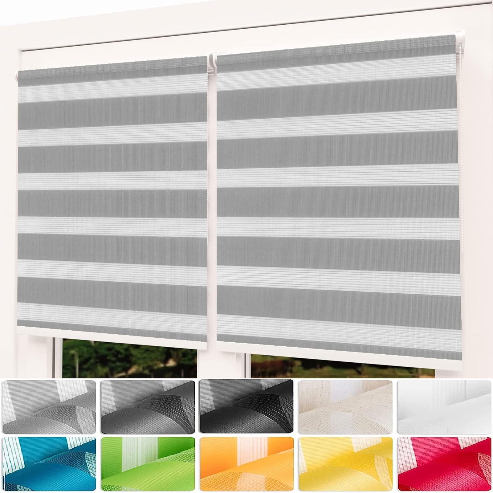 Rolety zaciemniające Zebra 95 x 350 cm Filtrowanie światła UV Rolety okienne do drzwi niewidomych Łatwe w instalacji do sypialni w domowym biurze, Jasny szary