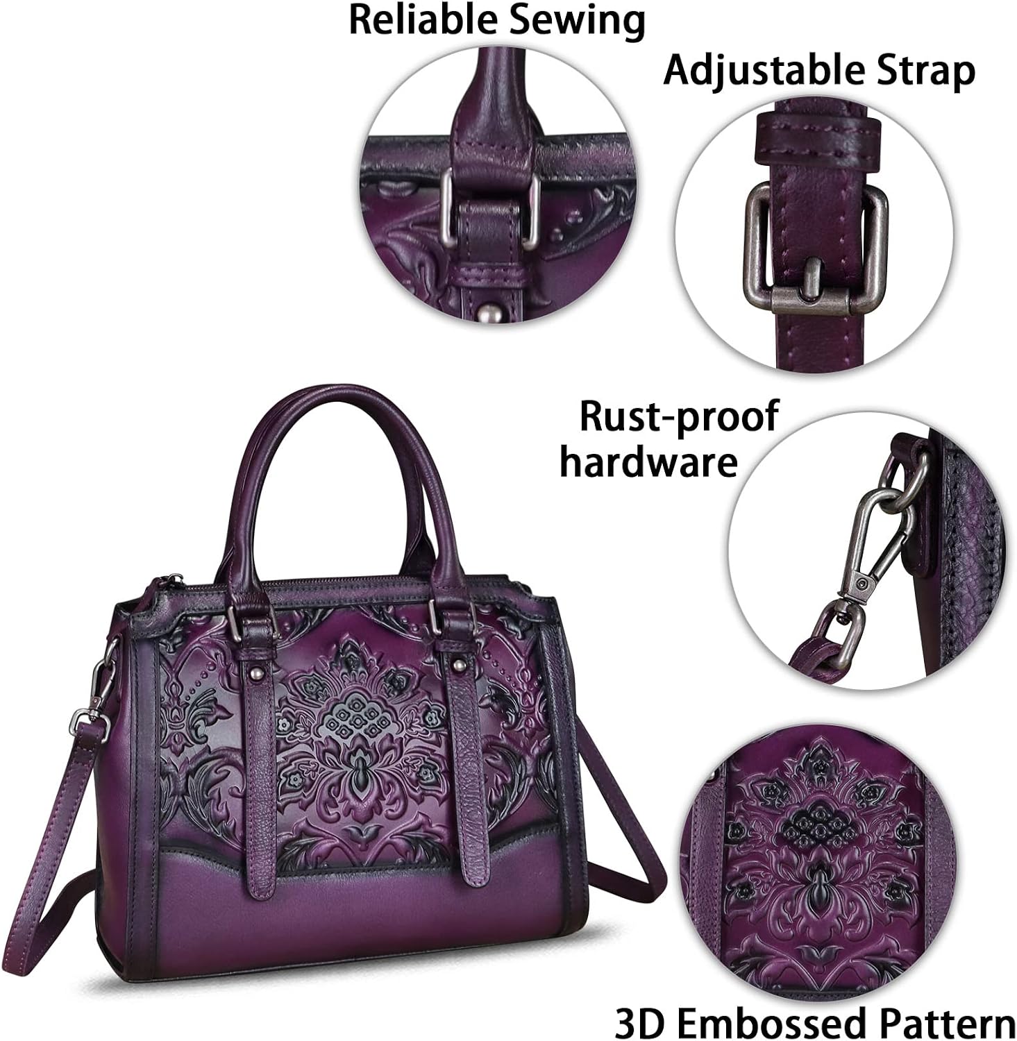 Genuine Leather Satchel for Women Embossed Leather Top Handle Bags Handmade Purse Vintage Crossbody Handbags Hobo Bag