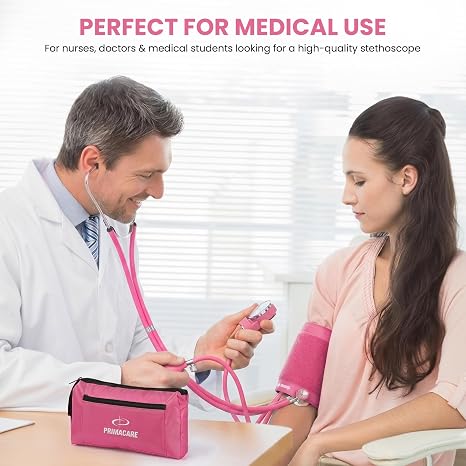 Primacare DS-9181-PK Professional Aneroid Sphygmomanometer and Sprague Rappaport Stethoscope, Manual Blood Pressure Kit with Cuff and Carrying Case, Pink