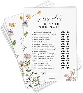 GardenCity Bridal Shower Games, He Said She Said Bridal Shower Game for 50 Guests, 50 Cards, Wildflower
