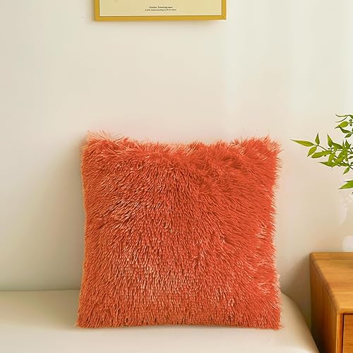 Miniatura 5 de Juego de 2 fundas de almohada peludas y peludas de piel sintética de 18 x 18 pulgadas, fundas de almohada decorativas con cremallera, para sofá,