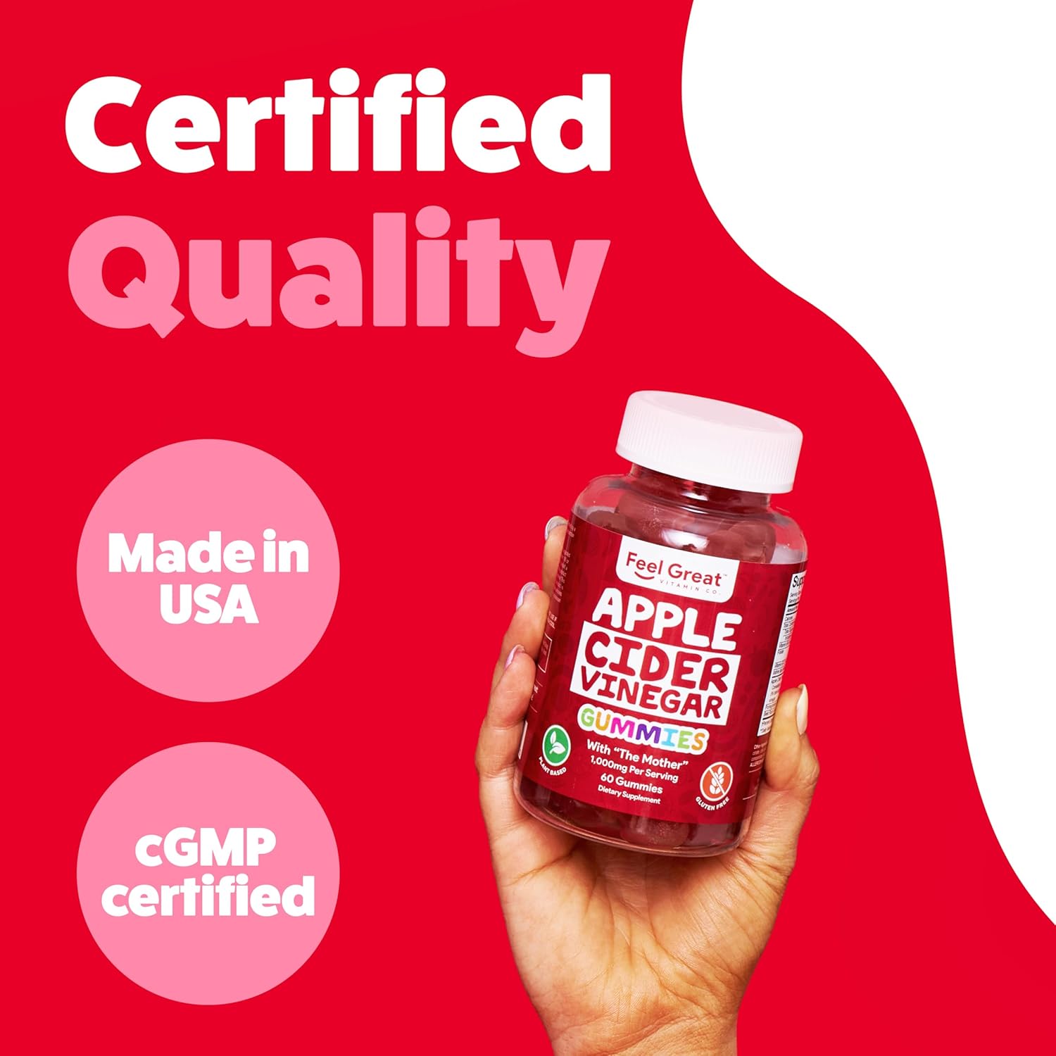 Feel Great Vitamins Apple Cider Vinegar Gummies – ACV with The Mother for Digestive Support & Daily Wellness – Vegan, Non-GMO, 60 Gummies - Image 7