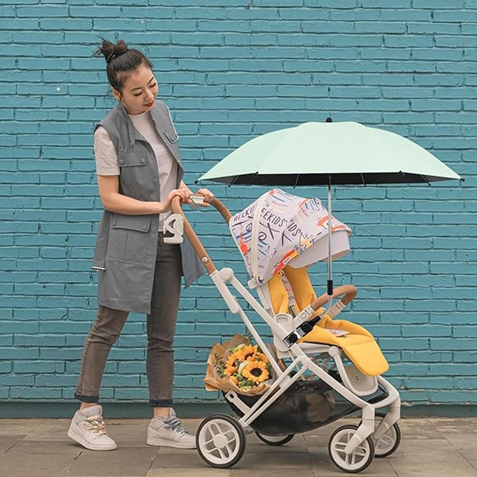 Ombrelle Poussette Universelle Anti UV, Parasol Poussette 85cm，Vert