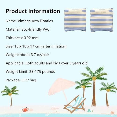Miniatura 2 de 2-4 Pack Arm Floaties for Kids Adult - Vintage Striped Inflatable PVC Swimming Rings Pool Floats Arm Bands for Kids Adult Toddlers Children 3-5-6-12
