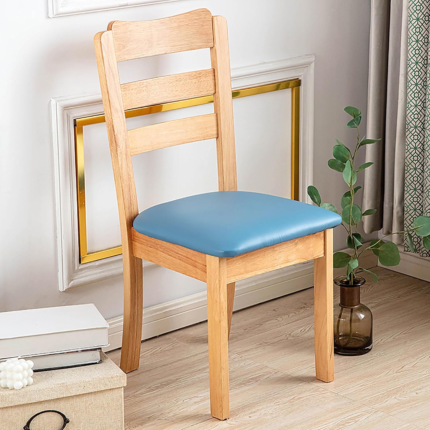 PU Leather Chair Seat Covers Set Waterproof Stretch Dining Room Chair Slipcovers With Ties For Kitchen Office Chairs
