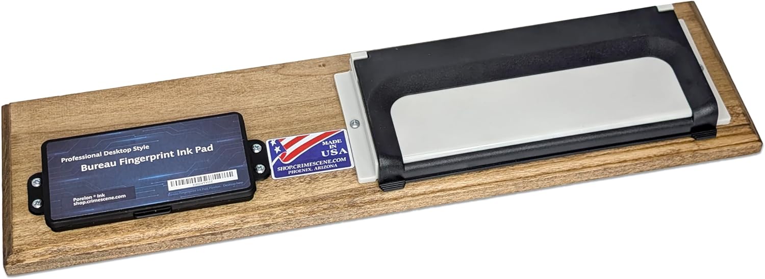 Crime Scene Complete FD-258 Fingerprinting Set - 100 FD-258 Cards - Card Holder - Mounted to a Wooden Base, XL Ink Pad