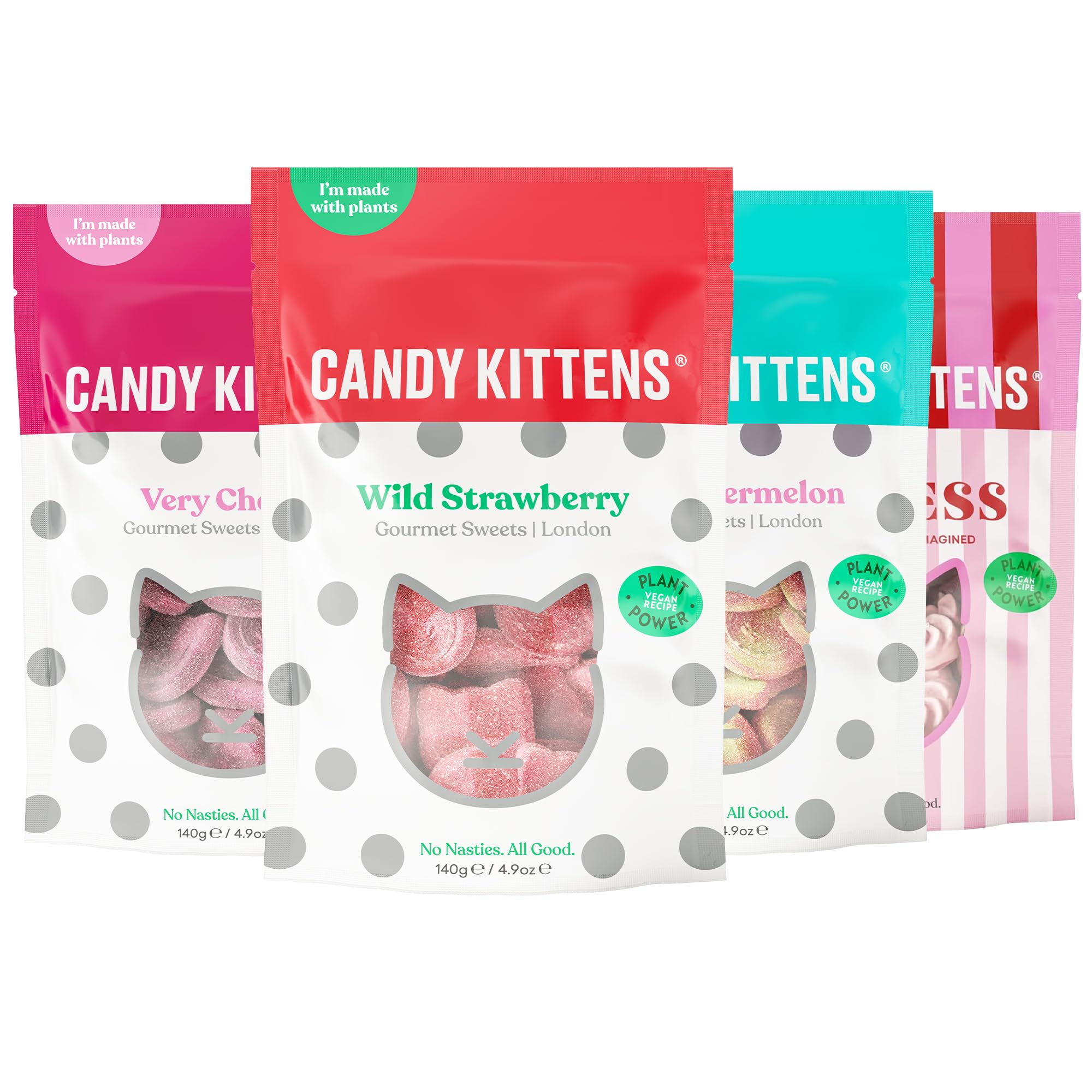 Vegan Sweets The OG Selection (4 x 140g) - Christmas Candy Gift Set Featuring Wild Strawberry, Sour Watermelon, Eton Mess and Very Cherry, Ideal Thank You Gift and Sweet Treats