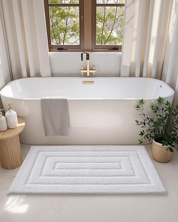 Color&Geometry Long Bathroom Rugs Non Slip Washable,Absorbent Bath Mat Quick Dry,Premium Microfiber Plush Bathroom Rug for Bathtub and Shower Floor,White,24"x43" by Color&Geometry - Image 8