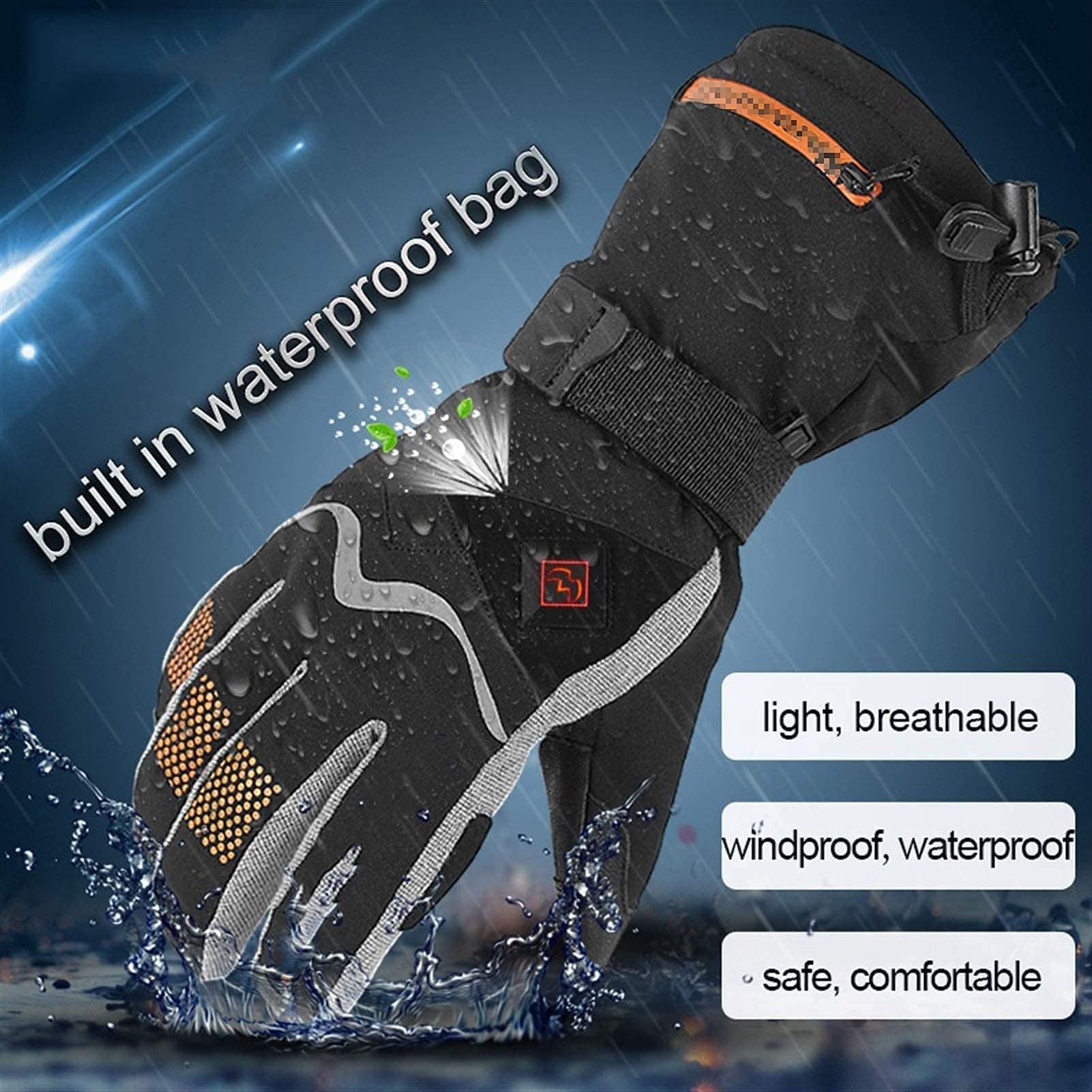Guanti Riscaldati, Guanti Riscaldati Elettrici Intelligenti Guanti da Sci Riscaldati Ricaricabili Impermeabili Caldi Invernali con Batteria al Litio (Color : Black, Size : Medium)