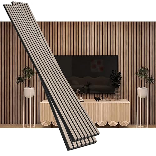 Miniatura 1 de Paneles acústicos de listones de madera 3D que absorben el sonido, decoración de pared con respaldo de fieltro, juego de 2 paneles, tamaño 94.5 x