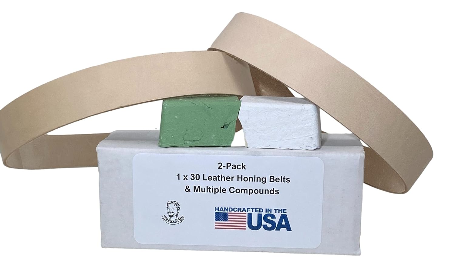 Leatherbeltman 2 Pack of 1 x 30" Leather Honing & Polishing Belts with Green and White Compounds