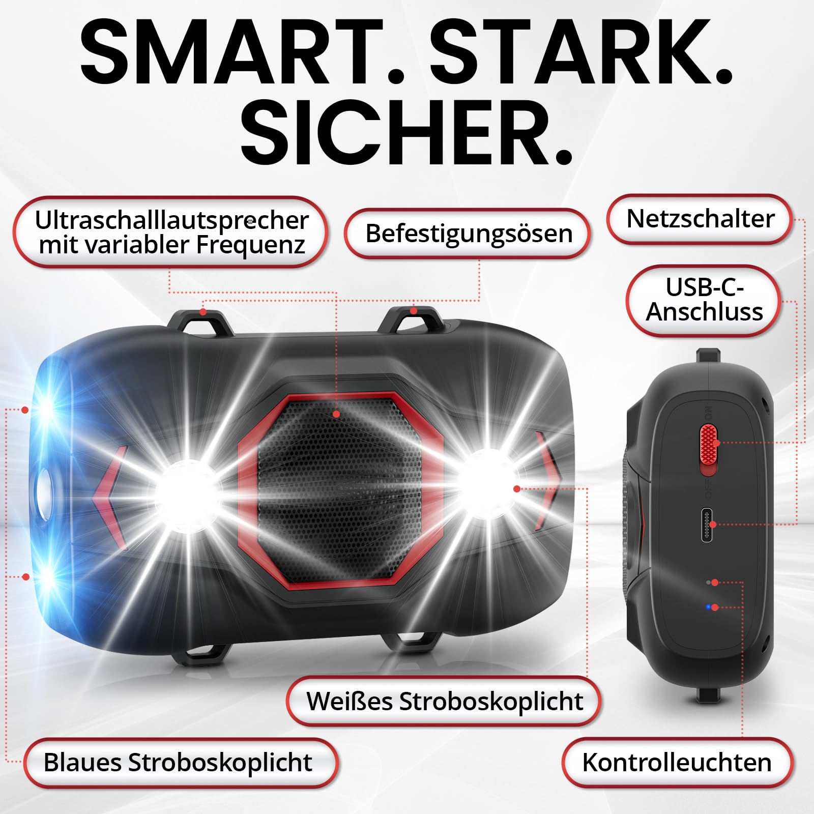 Heimwert Marderschreck Auto - Profi Ultraschall Marderschutz für sofortigen Erfolg - 2 Wege Marder Abwehr mit Blitzlicht und wechselnden Ultraschall Frequenzen zur sicheren Marderabwehr (Typ 1)
