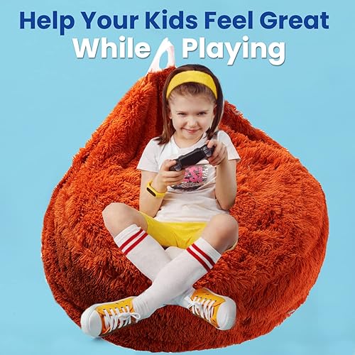 Miniatura 6 de Cheer Collection Puf con asa, sillas de piso de pelo largo para niños como almacenamiento de animales de peluche y organizador de juguetes, lavable