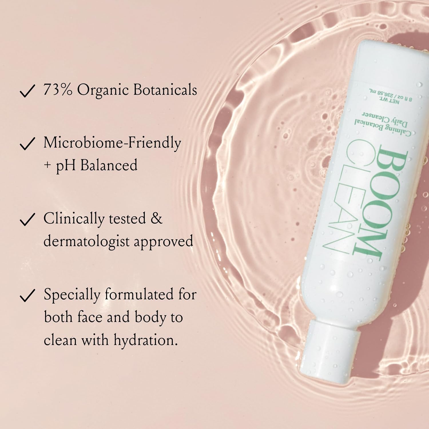 Boom Clean® Face Wash for Women | Calming Botanical Gentle Daily Facial Cleanser | pH-Balanced, Microbiome-Friendly Formula | Hydrating Aloe, Chamomile & Green Tea | Vegan, Cruelty-Free (4 oz) - Image 2