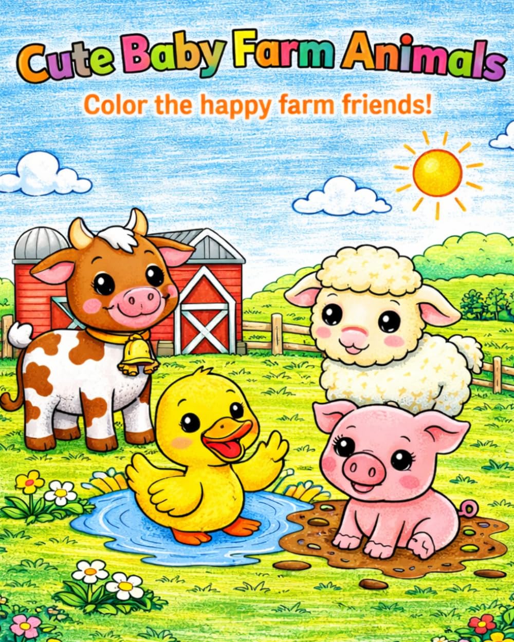 Cute Baby Farm Animals: Coloring Book for Ages 3–6