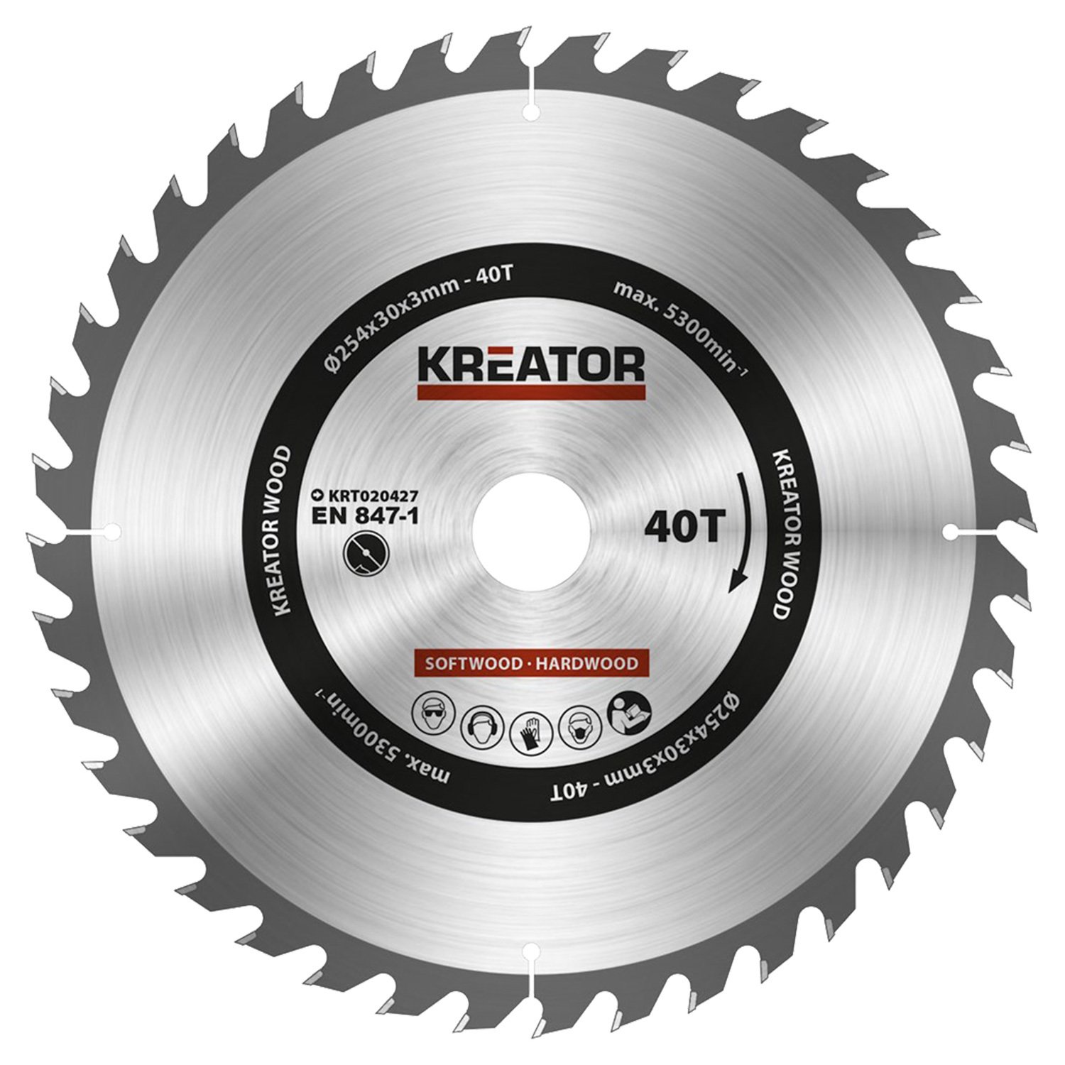 KREATOR KRT020427 KRT020427-Disco Sierra Madera 254mm40d, Ø254 x Ø30 x 3 mm