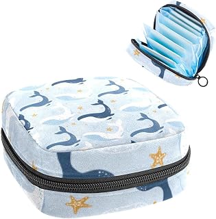 Whales Pattern Period Pouch Portable,Tampon Storage Bag for Sanitary Napkins, Multicolor, 4.7x6.6x6.6 in/12x17x17 cm