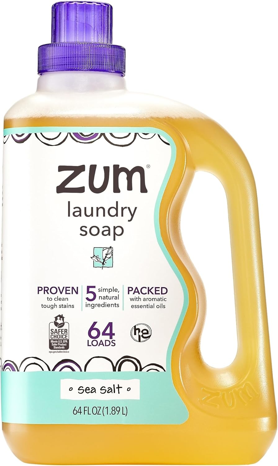 Indigo Wild Zum Clean Laundry Soap - Plant-Based Liquid Laundry Soap - Contains Baking Soda, Essential Oils & Saponified Coconut Oil - Sea Salt Scent - 64 fl oz