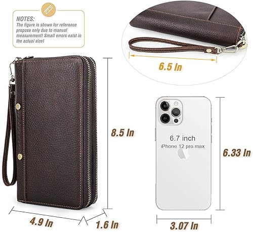 Vista 5 de CataPurus Serie de cartera de cuero genuino de grano superior, Café rojo - Actualizado - Cierre de cremallera, Vintage