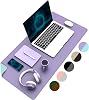 Klasse Çift Renk Dikişli PU Deri Masa Matı 80x40 Cm Mousepad, Su Geçirmez Masa Sümeni, Çift Taraflı Kullanım, Dizüstü BilgisayarOfisEv için, Kaymaz Taban Lila Ve Turkuaz