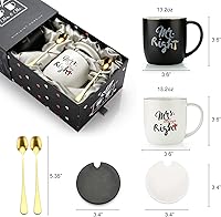 Vista 2 de Tazas de café para parejas Mr Right Mrs Always Right - Tazas de cerámica de mármol para despedida de soltera, boda, aniversario, día de San Valentín