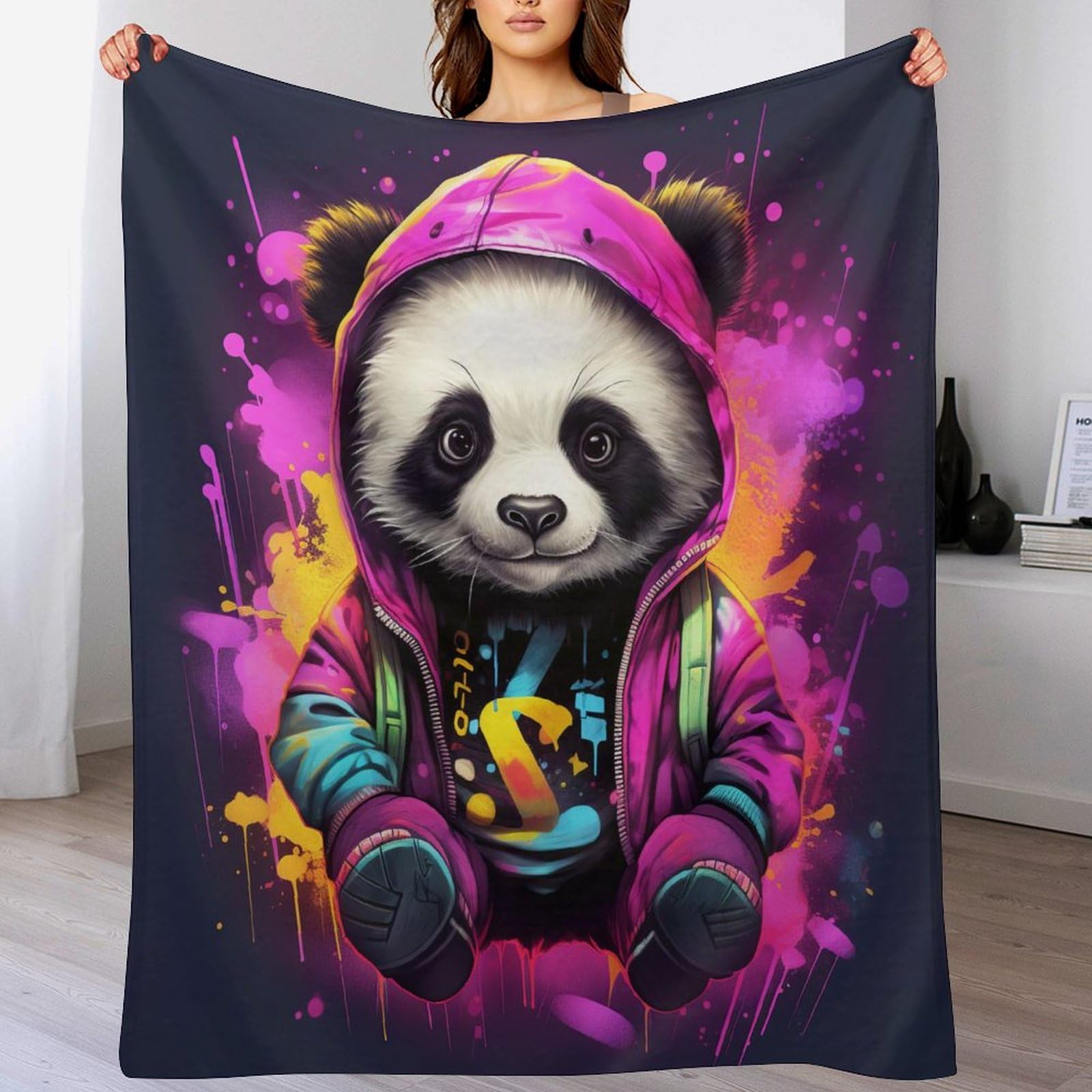 Plaid Couverture De Animal Panda en Flannel Polaire 1 Pièce Moelleux Douce Chaude Facile À Manipuler pour Lit Canapé Chambre Balcon Voyages Bébé Feuteille （150×200cm）